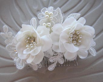 Lace Bridal Headpiece/Ivory Flower Comb, Wedding Hairpiece, Wedding Flower Hair Comb, Wedding Hair Accessories, Bridal Hair Accessory,