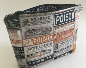 Apothecary Cosmetic Bag / Poison / Makeup Bag / Zipper Bag / Travel Bag / Zipper Pouch / Bag / Gift / Pouch / Dice Bag / Arsenic / Makeup