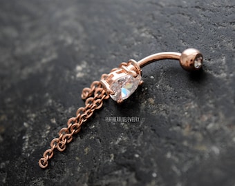 One Handmade To Order Rose Gold CZ Gem Teardrop 14g (1.6mm) Navel Belly Ring Piercing Jewelry Accessory