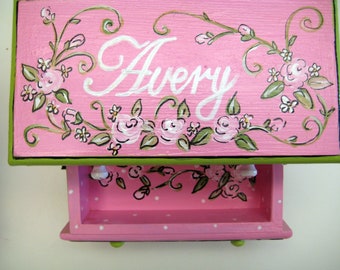 musical ballerina,pink jewelry box,white,pink roses,personalized,girl's jewelry box,jewelry box,kid's jewelry boxes,personalized girl gift