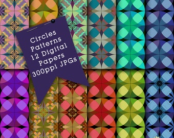 Circles Patterns Digital Papers, Digital Backgrounds, Digital Scrapbooking, Digital Downloads, Surface Patterns, Circles Surface Patterns