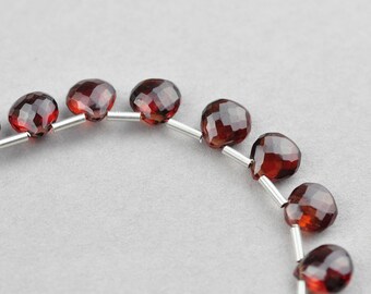 AAA Microfaceted Garnet Heart Briolette Drop Beads