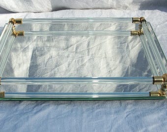 Vintage Beautiful 4 Sided Rectangle Dresser Mirror Vanity Mirror with Metal Rails