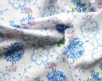 french floral fabric vintage fabric patchwork quilting pillowcases antique fabric blue floral fabric 126