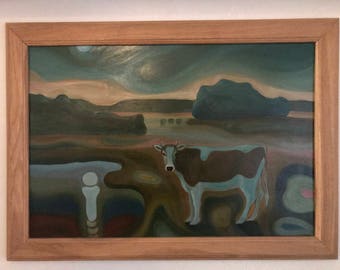 Original oil painting on cardboard Hand made painting Original artwork "Sweet Night"
