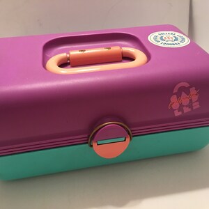 Vintage Caboodle, Makeup Case, Peach, Aqua and Purple, 1980's Art Box