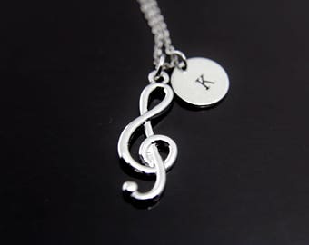 Music Gift Orchestras Musician Music Teacher Gift Music Melody Treble Clef Charm Necklace Silver Music Note Charm Personalized Necklace