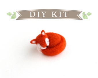 DIY Kit - Sleeping Fox Needle Felting Kit - Needle Felted Animal Kit