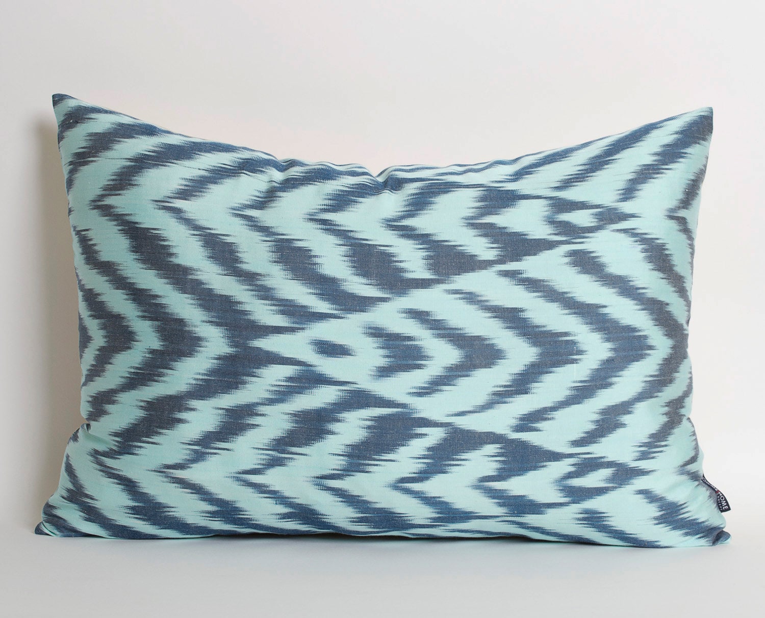 Blue Silk Ikat Pillow Cover Handwoven Lumbar Decorative