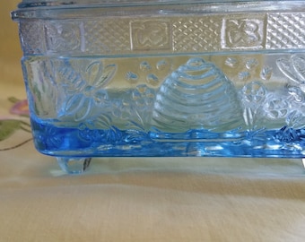 SALE Tiara Honey Candy Dish vintage blue glass