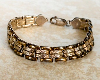 Vintage Sterling Silver Panel Bracelet 7 Inch