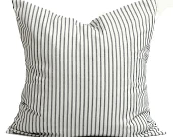 Ticking Stripe Pillow Covers, Black Ticking Decorative Pillow, Throw Pillow,Cushion,Ticking Stripe.cm,French Country.Farmhouse.Black Ticking