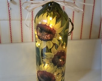Sunflower Lighted Wine Bottle