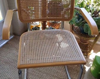 Marcel Breuer Cesca / Knoll Style Mid Century Wicker Cane & Chrome Arm Chairs