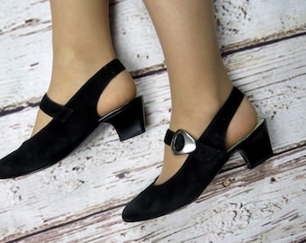 Comfy Rachel Green Style Mary Jane Heels Shoes / Rachel Green Style 90s Grunge Low Suede Leather Heels Shoes /