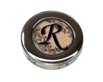 Vintage Letter R Initial Black Tan Foldable Purse Handbag Hook Hanger Holder