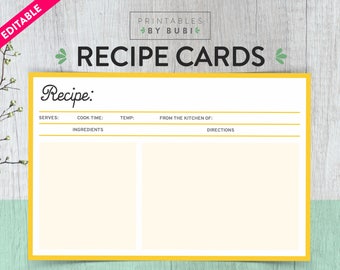 Printable Recipe Card, Editable Recipe Card Printable, DIY Recipe Card, Bridal Shower Recipe Card Template PDF Instant Download