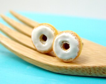 Food Earrings // Bagel Earrings with Cream Cheese // MADE TO ORDER // Post or Clip On Earrings