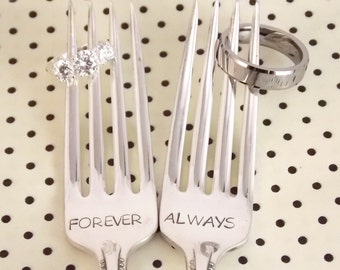 Forever Always Fork Set - Hand Stamped, Wedding Gift, Anniversary Silverware