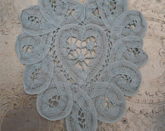 Aqua Blue Battenburg Lace Doilies
