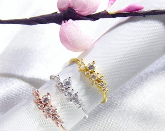 Cluster Ring Cz Gold Vermeil 925 Silver, Yellow Rose