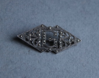 Sterling and Marcasite, Art Deco, Initial "G" Brooch, Circa 1930s