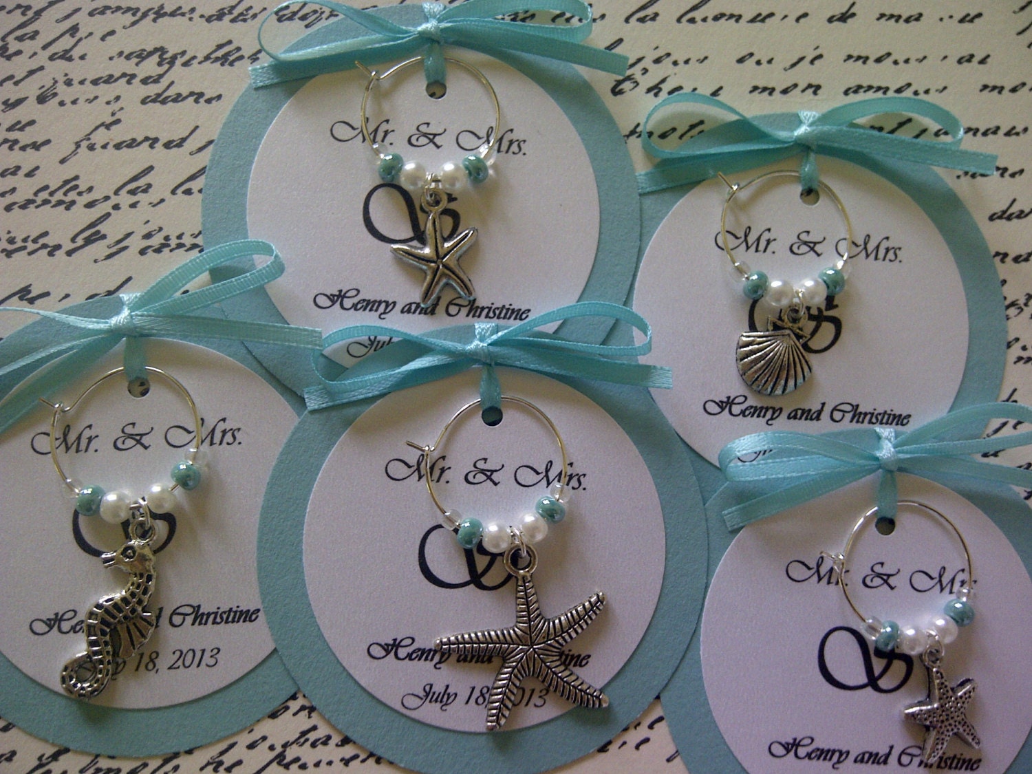 5 15 custom beach themed wine charm favors weddings bridal