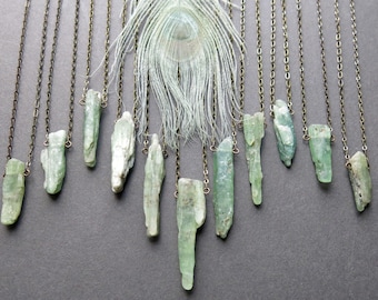 Green Kyanite Necklace - Raw Crystal Necklace - Raw Stone Necklace - Healing Crystal Necklace - Raw Stone Jewelry - Raw Kyanite Jewelry
