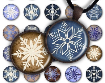 75% OFF SALE Snowflakes - Digital Collage Sheet PC050 1inch round 1inch circle 25 mm Christmas Pendant Printable Image Winter Jewelry Making