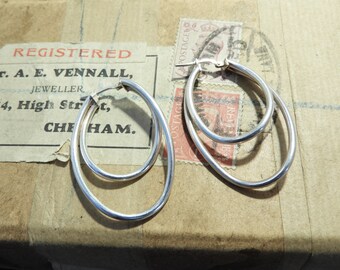 Unique silver hoop earrings - 925 - sterling silver - 1.6" x 1.2" - c