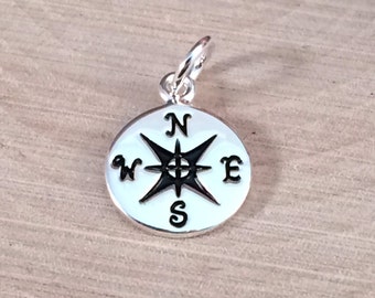 Compass Charm, Silver Compass Pendant, Silver Charm, Silver Plated Pendant, Necklace Charm, Nautical Charm, Nautical Pendant, PS0113