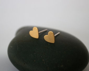 Heart Raw Brass Post Earrings (7mm x 7mm)