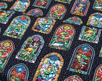 1/2 Yard Nintendo Cotton Fabric The Legend of Zelda Stained Glass NEW