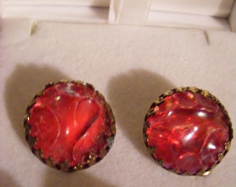 Vintage Red Lucite Earrings Made In Austria