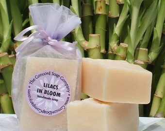 Lilacs in Bloom Handmade Cold Process Soap Bar, 4oz - floral, traditional, purple, vegan, natural, organic sustainable palm oil, organza bag