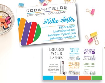Rodan and Fields Business Card / Printed / Rodan + Fields Busines Card / RF / Heart / Lashboost Regimens Description