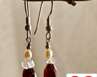 Kiri Garnet, Quartz and Pearl Earrings