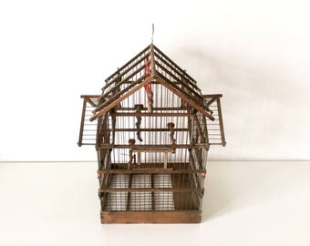Mid Century Wooden Bird Cage, Bird House, Nest Box, Antique Nest Box, Antique Nest, Nest House, Vintage Bird House, Home Decor.