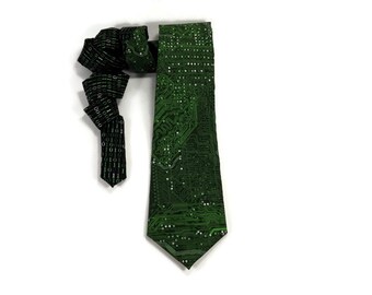 Circuit board tie, Binary and Circuits tie, computer tie, mother board tie, green circuits, computer code tie, coding tie, programmer tie