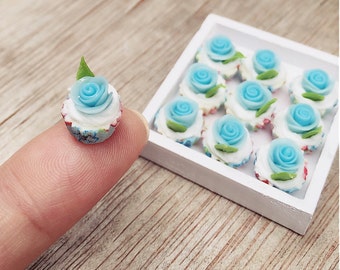 10 pcs.Miniature Blue Rose Cupcake,Miniature Rose cake,Miniature cupcakes,miniature sweet,miniature bakery,Dolls house,Dollhouse food