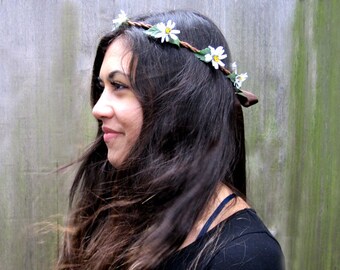 Daisy Flower Crown, White Daisy Headband, Daisy Chain, Flower Hair Wreath, EDC, Bohemian, Hippie Headband, Festival Clothing, Flower Child.