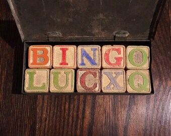 Set of 10 Vintage Wooden Alphabet Blocks (comes w/ box)