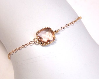 Peach Bracelet, Glass Bracelet, Champagne, Gold Filled Bracelet, Wedding Jewelry, Bridal Jewelry, Bridesmaids Bracelet, Bridesmaid Gifts