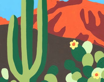 Paint by Number Kit - Bright and Colorful Dessert Landscape with Cactus (perfect for DIY paint parties)