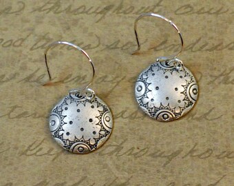 5/8" Sterling Silver Hammered and Textured Disk Round Earrings, western, cowgirl, bytwilight, simple, oxidized, simple, light as air, silver