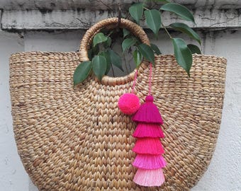 5 Pink Tassel ,Bag Charm,Tassel Bag Charm,Pom pom Bag Charm,pink Tassel & Pom pom,Hanging wall decor,Tassel Garland,Pom pom Garlanded.