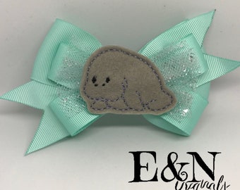 Manatee hair bow - manatee bow - manatee accessories - manatee gifts - manatee gift - manatee - manatee hair clip