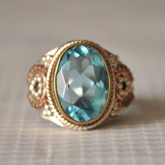 Sterling Silver Art Deco Aquamarine Ring Sz 7.25 #9849