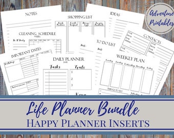 Life Planner Bundle - Classic Happy Planner Printable Insert, Contacts Page, Important Dates, Daily Planner, Mambi, Create365 7x 9.25 in