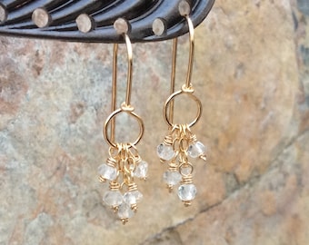 QUARTZ Earrings, clear gemstone HOOP Earrings, gold filled handmade artisan jewelry Angry Hair Jewelry, boho earrings, boho jewelry